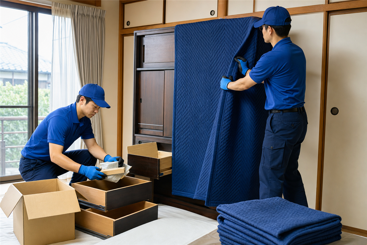 大型家具を安全に搬出するための養生準備