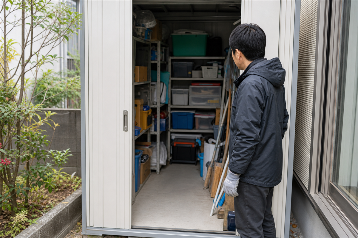 物置を開ける前に安全を確保する