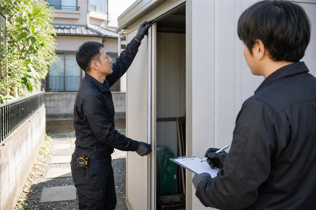 物置内の片付け後を確認する