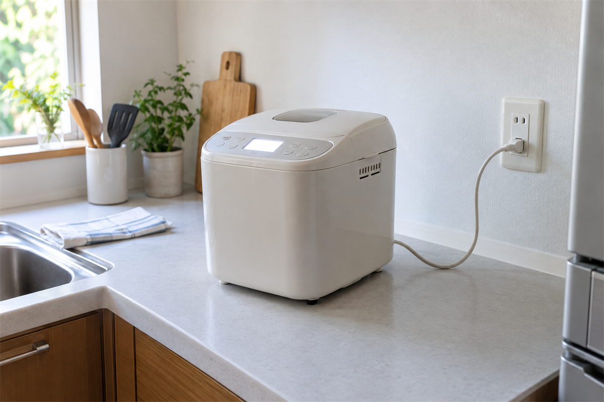 ホームベーカリーの電源コードと操作表示部の確認