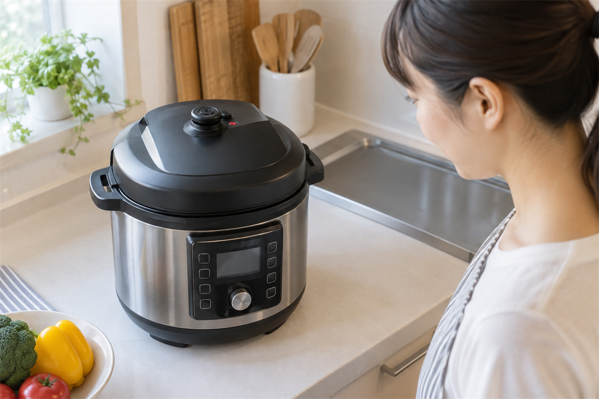 分解せずに確認する電気圧力鍋の操作部とふた上面