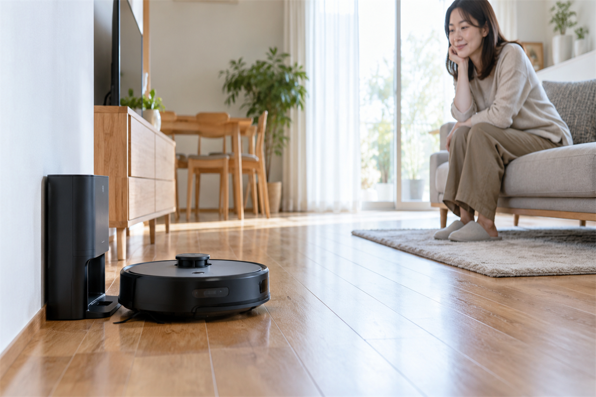 充電ドック付近でロボット掃除機の動作を安全に確認する様子