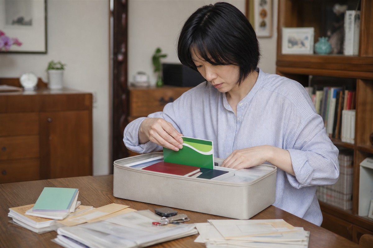 実家で重要書類と貴重品を確認する様子