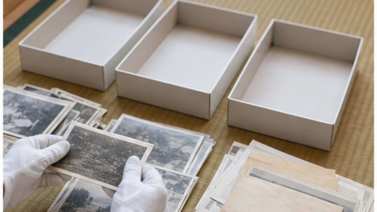 遺品のばら写真を残す・共有・保留に丁寧に仕分ける様子