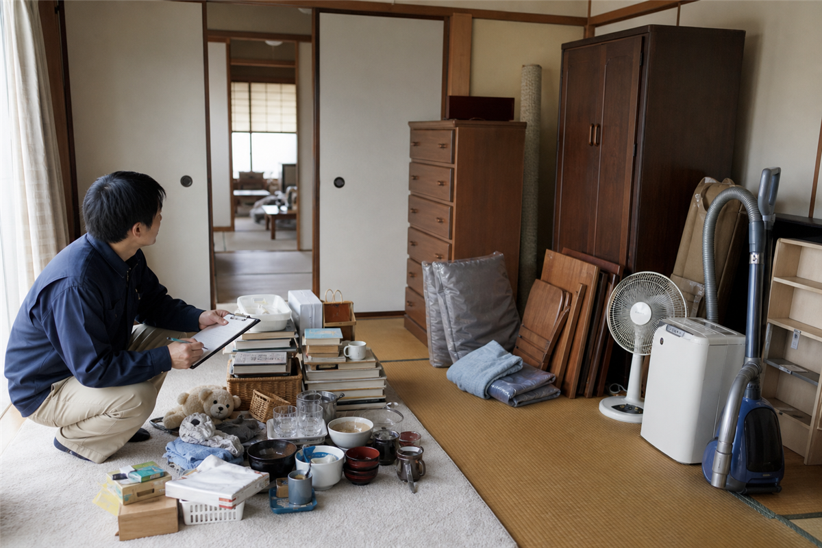 岐阜市の住宅で家財を仕分ける様子