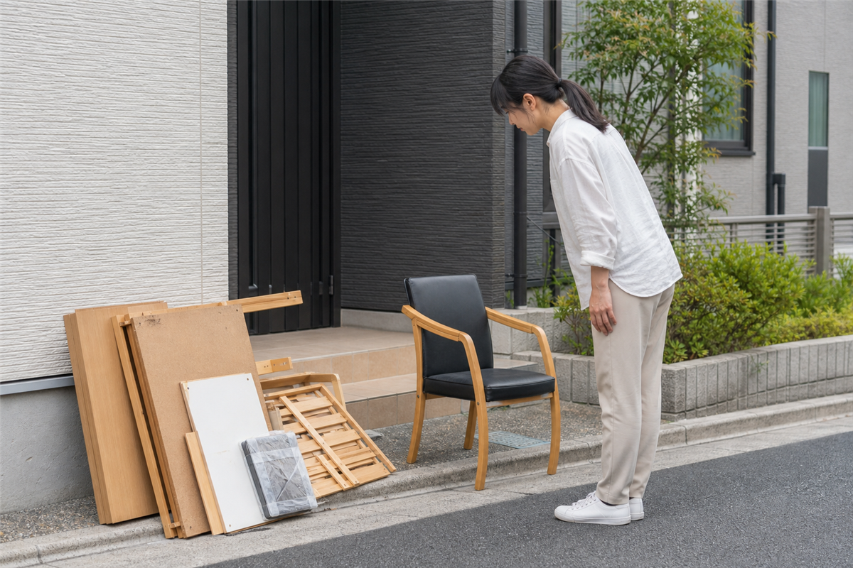 粗大ごみを指定場所へ準備する様子