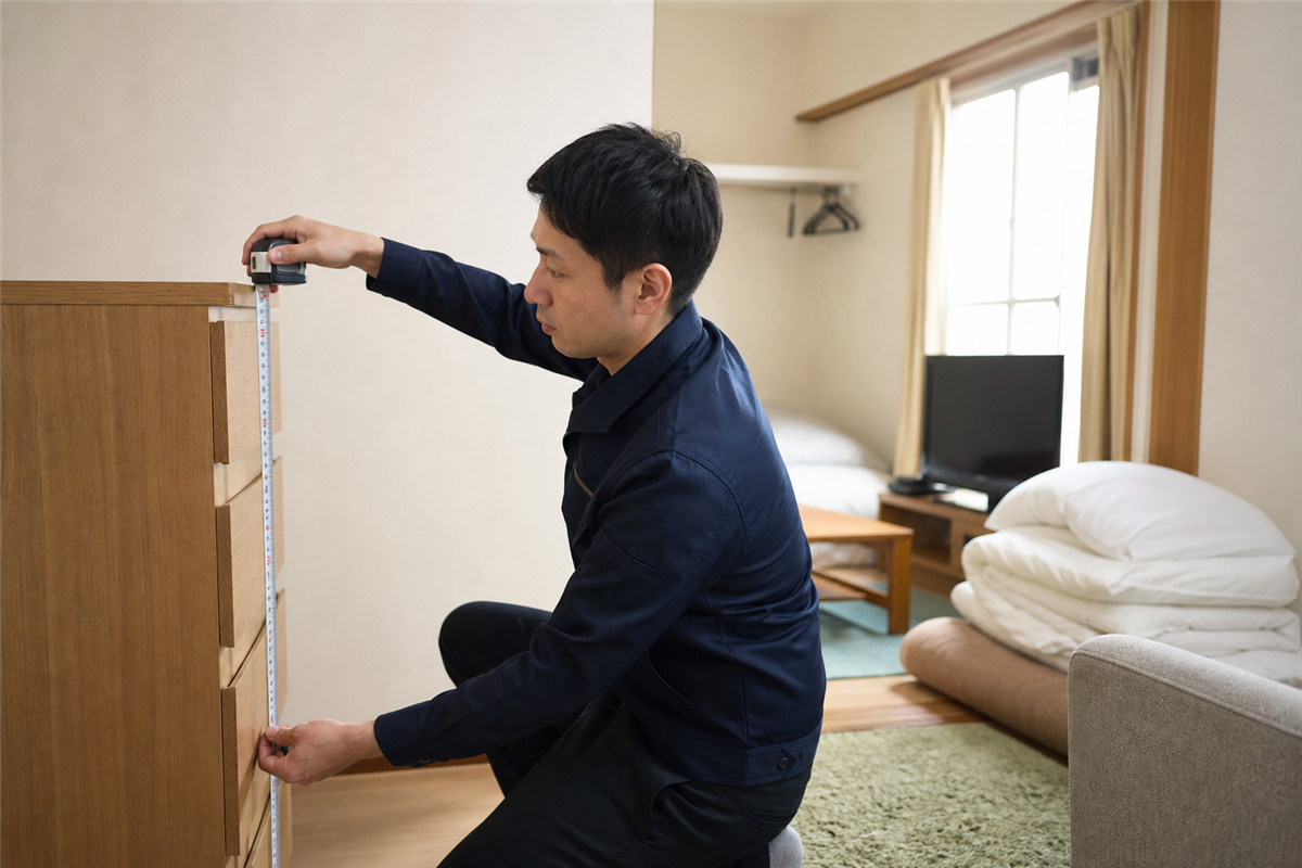 大型家具の寸法を測る様子