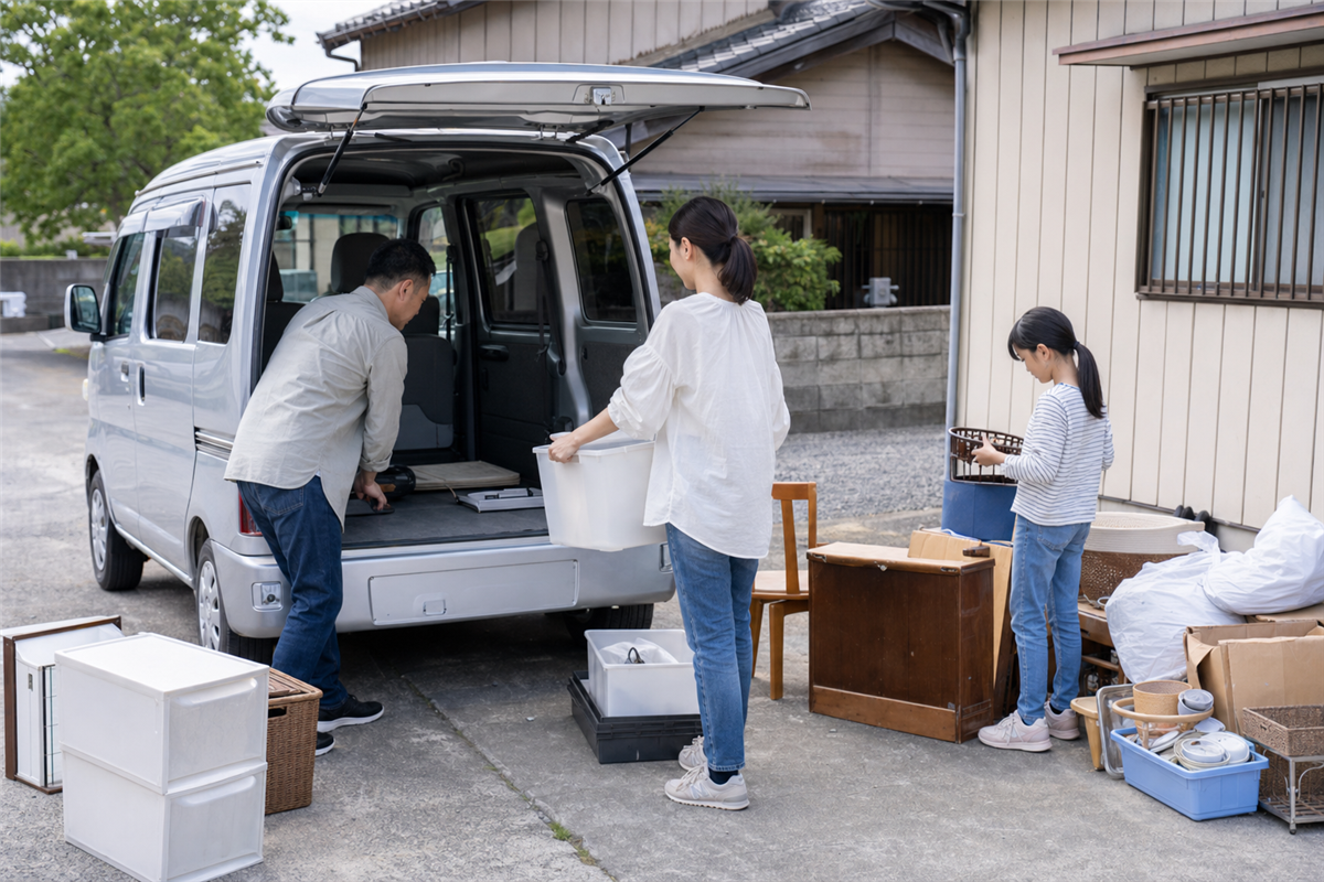 静岡市の清掃工場へ持ち込む家財を分別する様子