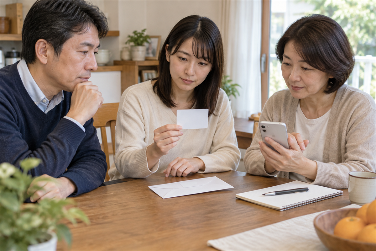 故人の勤務先と保険書類の発行元を確認する家族