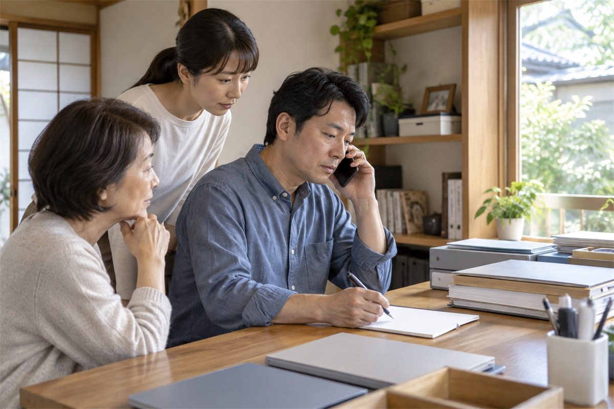 返納前に送付先と必要書類を電話で確認する様子