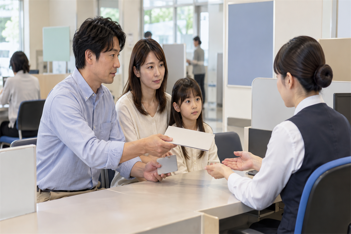 故人の免許証の返納について公共窓口で確認する家族