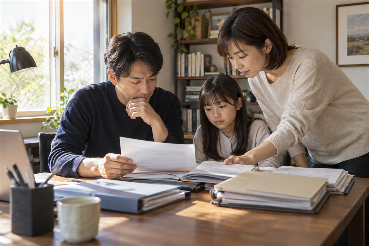 手続の完了状況を確認しながら書類を保管する机