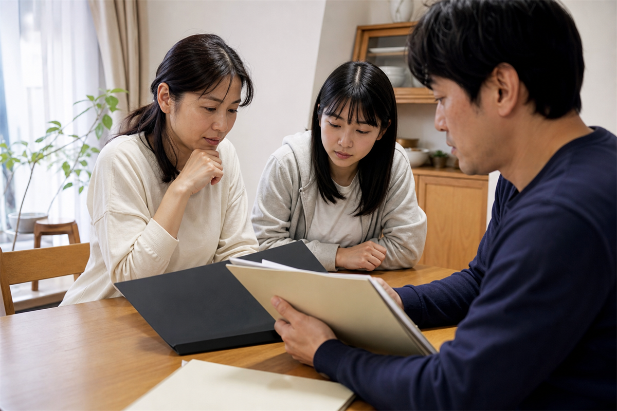 ピアノと他の家財で整理日程を分けた家族の机