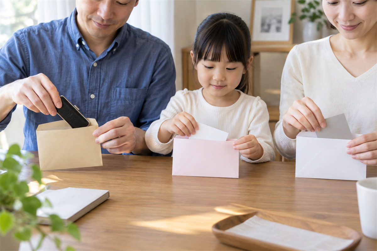印鑑登録証とマイナンバーカードを別の封筒へ分ける様子